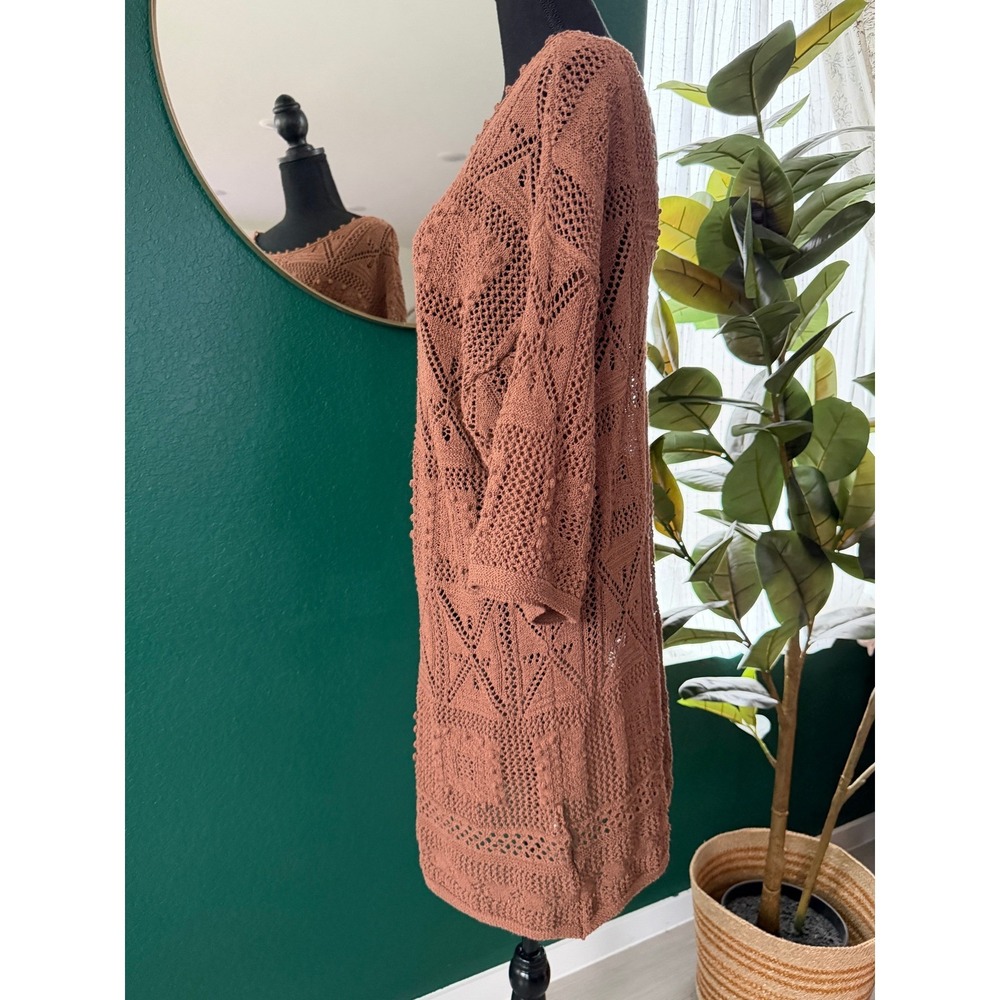 Zara Crochet Knit Sweater Dress Womens S Brown Bohemian Cottagecore Indie Boho - Picture 3 of 10